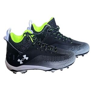 Under Armour Hammer MC 2.0 Men Shoes Sz 8 White Black Lace-Up‎ Football Cleats